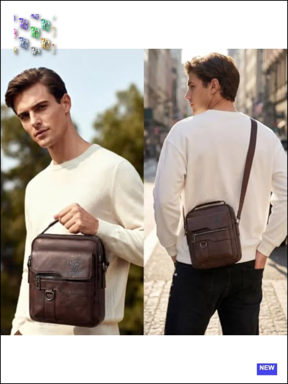 Crossbody Bag Leather Sling Messenger Bag with Multiple Pockets Business